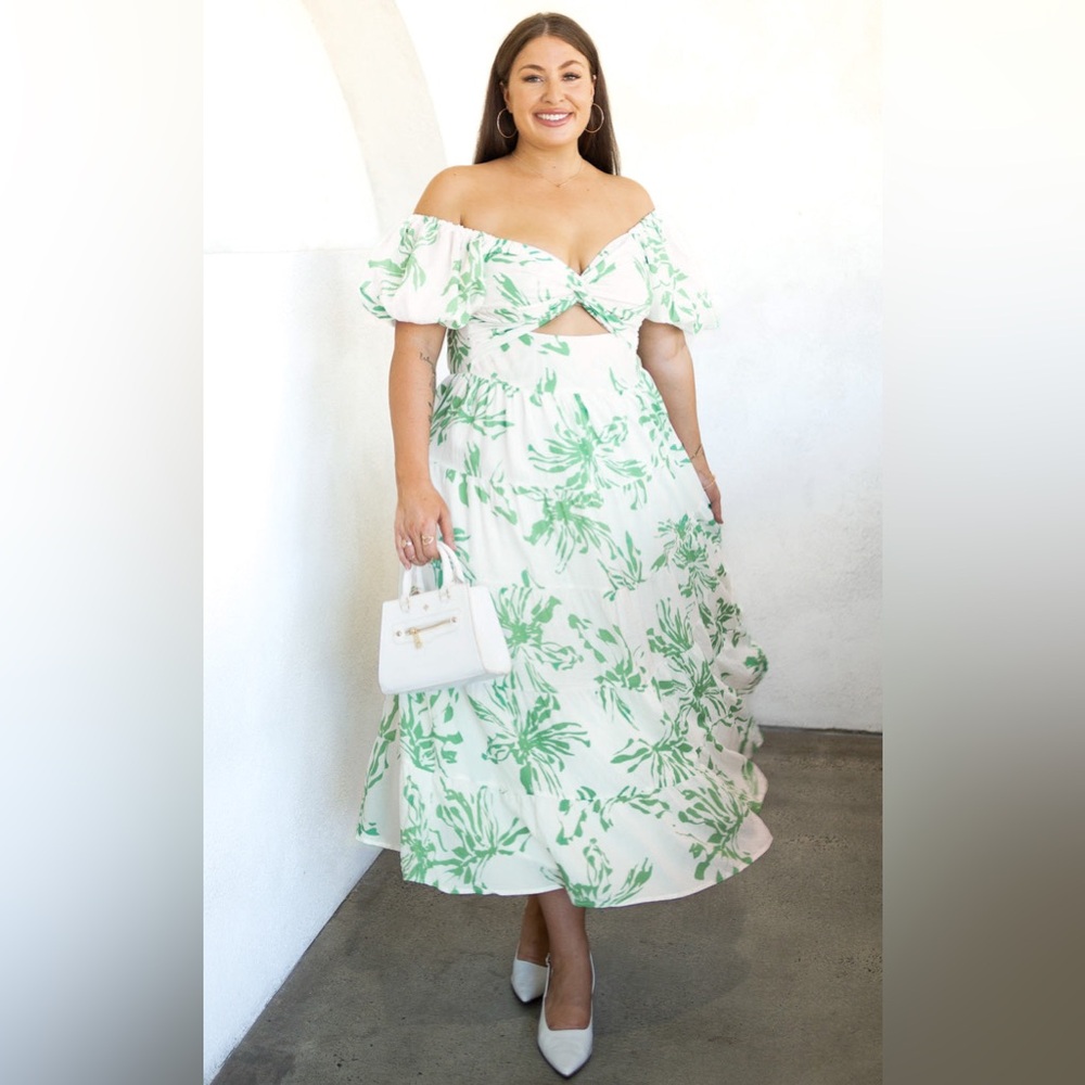 BRETTA MAXI DRESS - WHITE GREEN PRINT